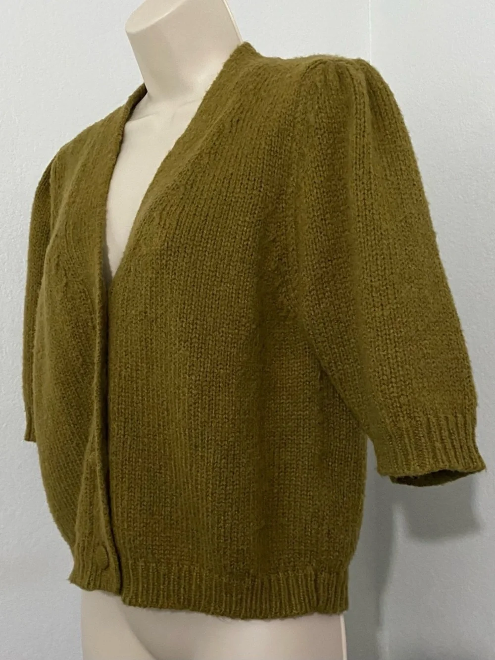 Kourt Mohair Puff Sleeve Cropped Cardigan Olive Green Size Medium Soft Girl